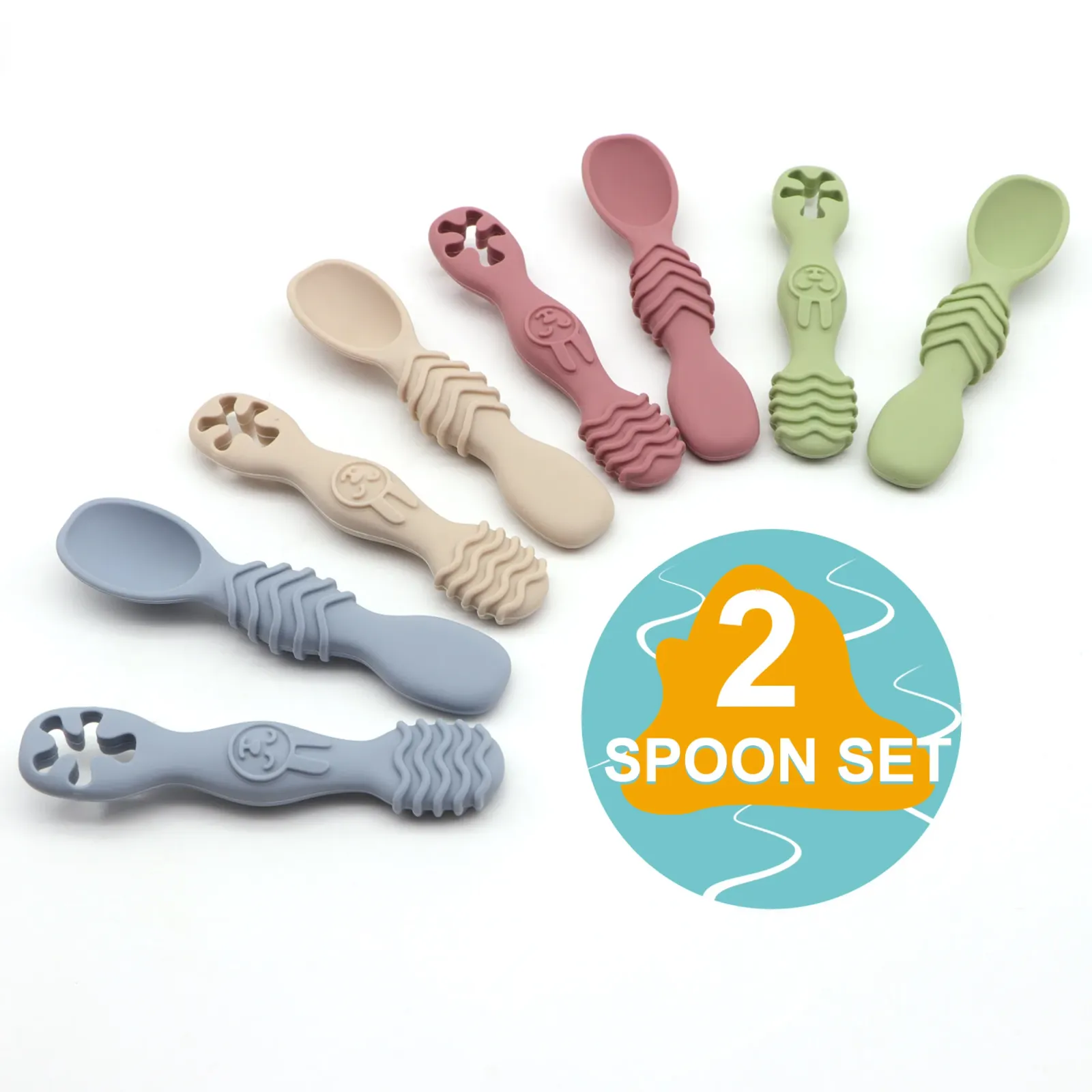 Cuillères en silicone pour bébé dans une ambiance de repas