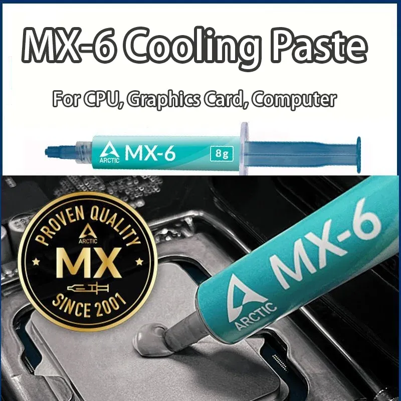 Pâte thermique MX-6, 4 g et 8 g, haute performance pour processeurs, cartes graphiques et ordinateurs portables, conductivité thermique très élevée