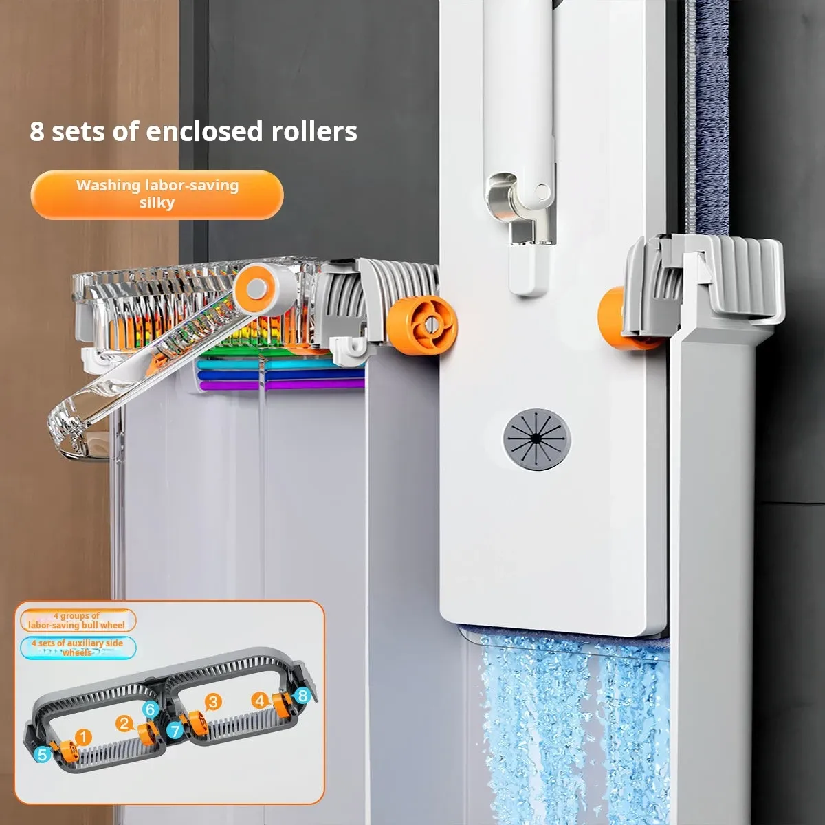 Kit balai plat à essoreur avec seau Joybos 33 cm, microfibre lavable, pour sols humides et secs, avec raclette 5