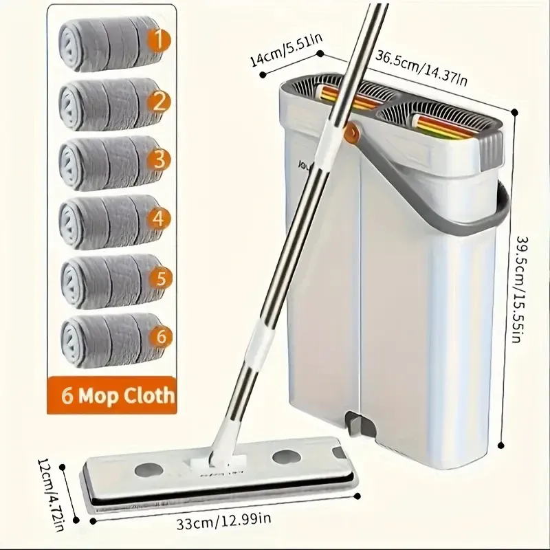 Kit balai plat à essoreur avec seau Joybos 33 cm, microfibre lavable, pour sols humides et secs, avec raclette 9