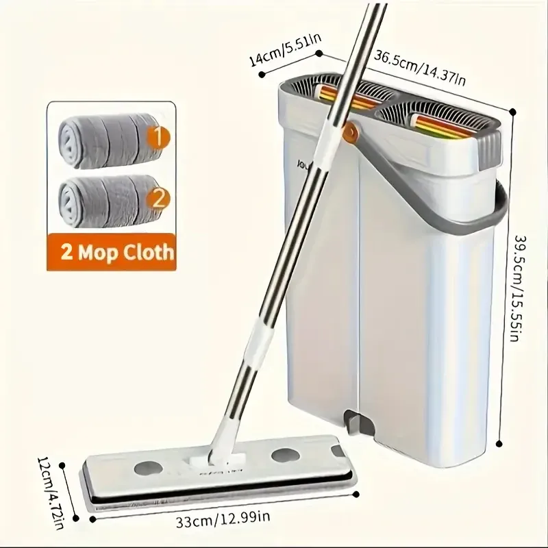 Kit balai plat à essoreur avec seau Joybos 33 cm, microfibre lavable, pour sols humides et secs, avec raclette 8