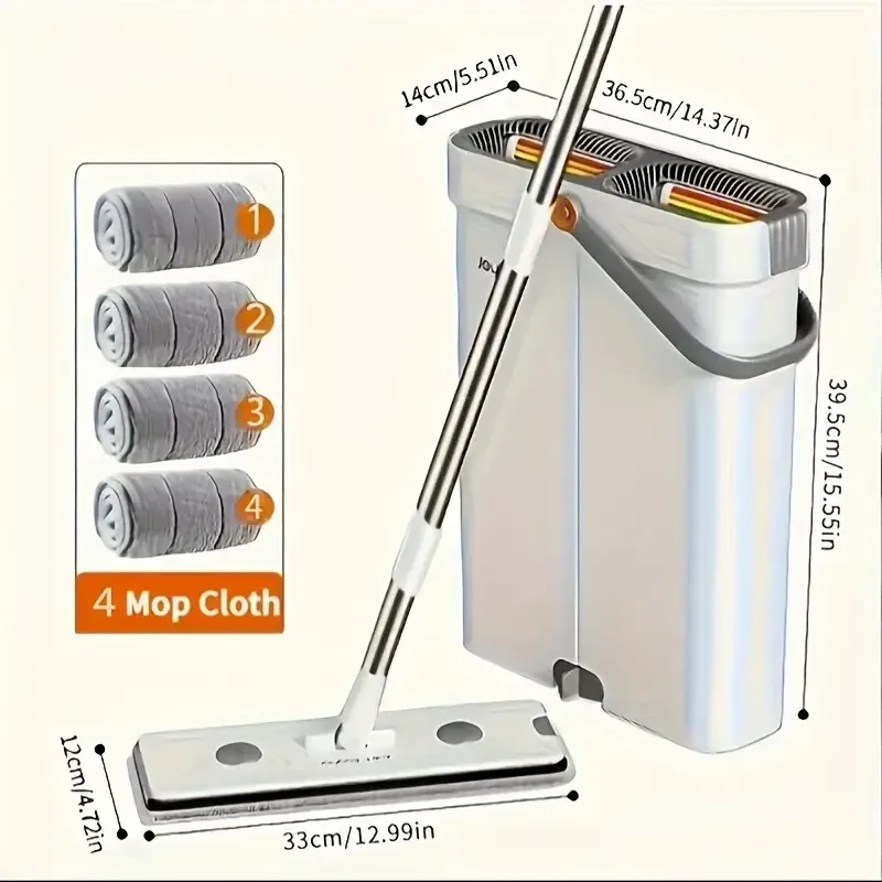 Kit balai plat à essoreur avec seau Joybos 33 cm, microfibre lavable, pour sols humides et secs, avec raclette 7