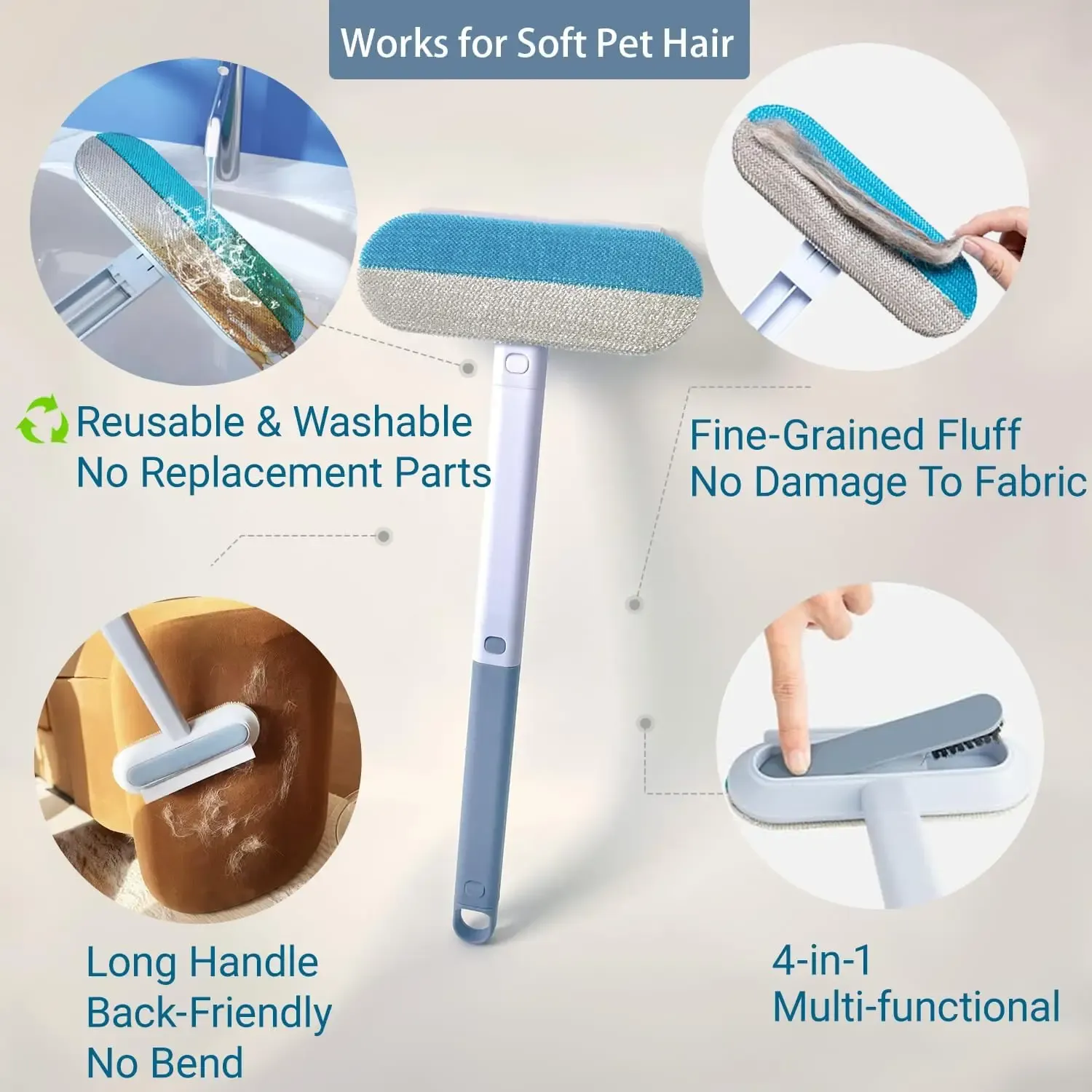 Éliminateur de poils pour animaux, brosse de nettoyage multifonction réutilisable et lavable pour canapés, tapis, vêtements et literie 3