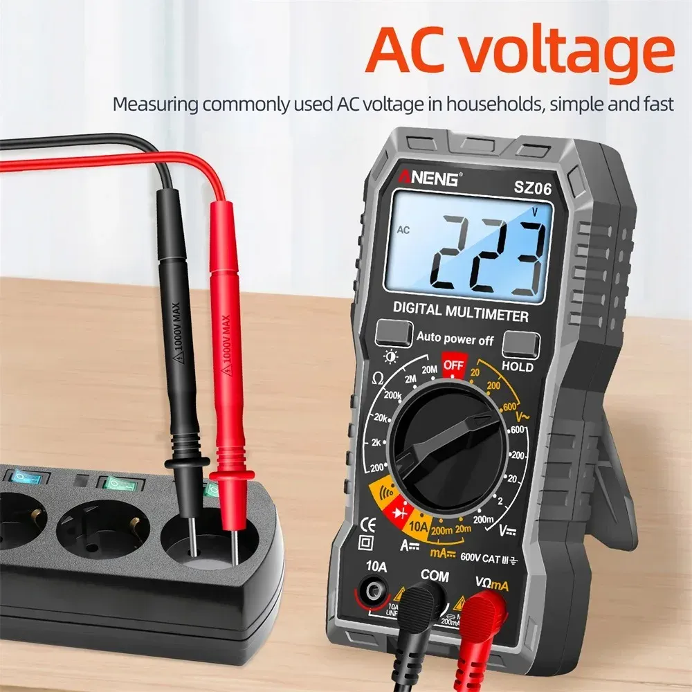 Multimètre numérique TRMS SZ06 / SZ308 à plage automatique, 2000 points, mesure de tension AC/DC, Ohm, Volt et ampèremètre 3