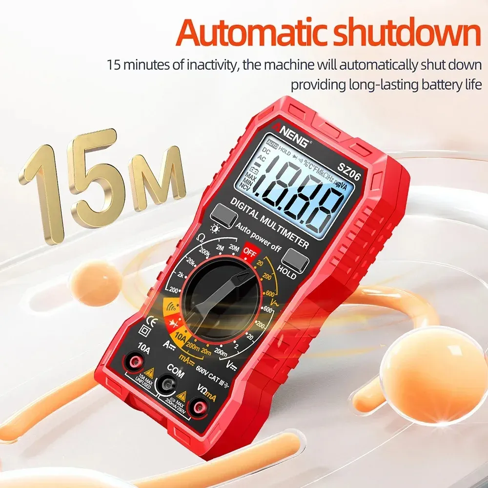 Multimètre numérique TRMS SZ06 / SZ308 à plage automatique, 2000 points, mesure de tension AC/DC, Ohm, Volt et ampèremètre 4