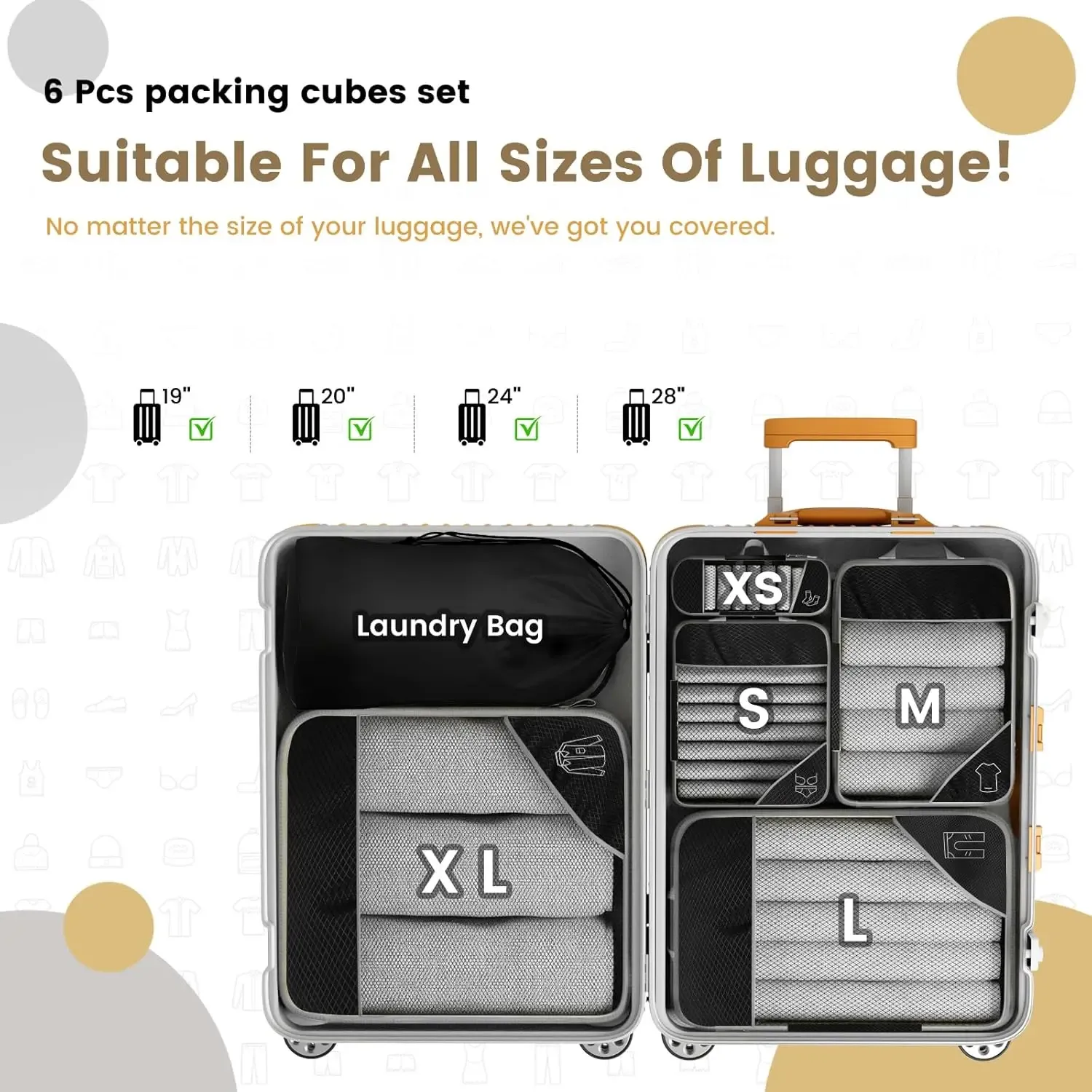 Cubes de rangement compressibles pour voyage, ensemble de 6 pièces avec pochette à chaussures 4