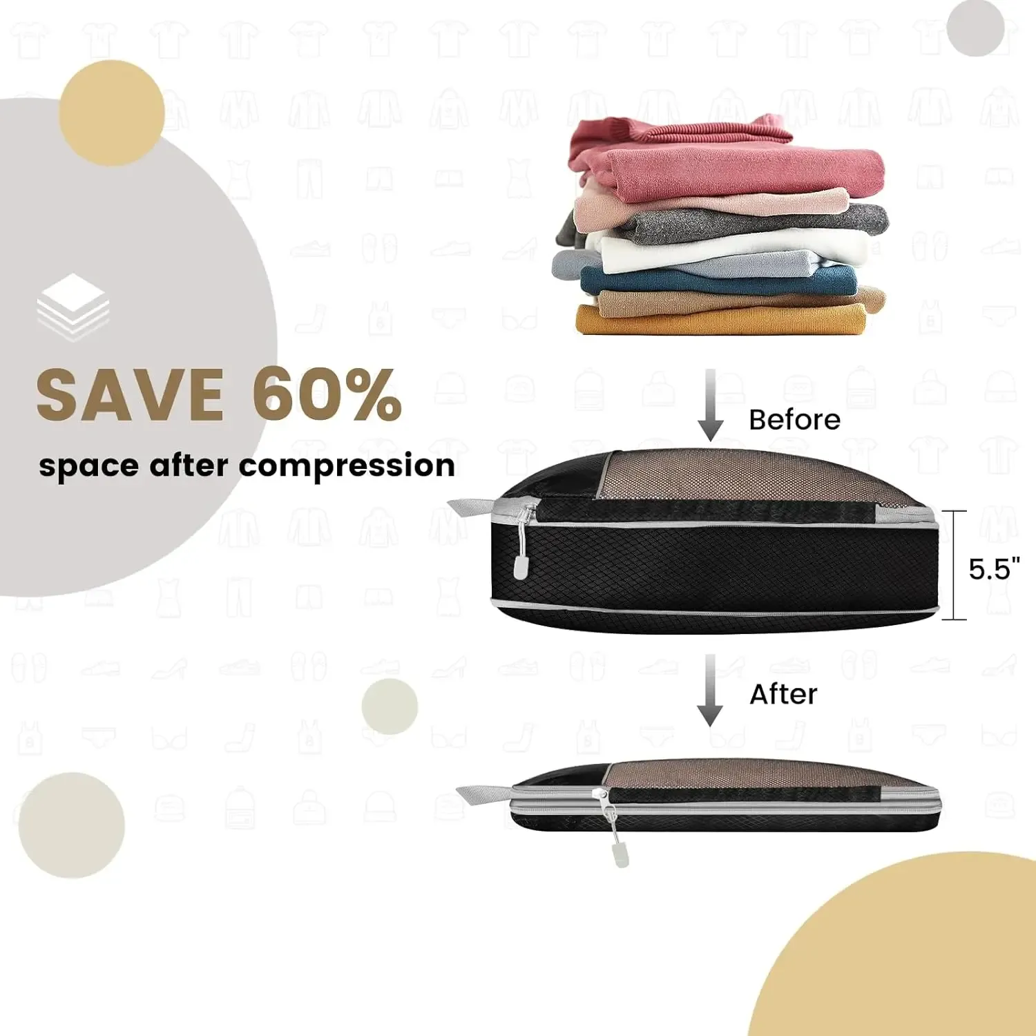 Cubes de rangement compressibles pour voyage, ensemble de 6 pièces avec pochette à chaussures 5