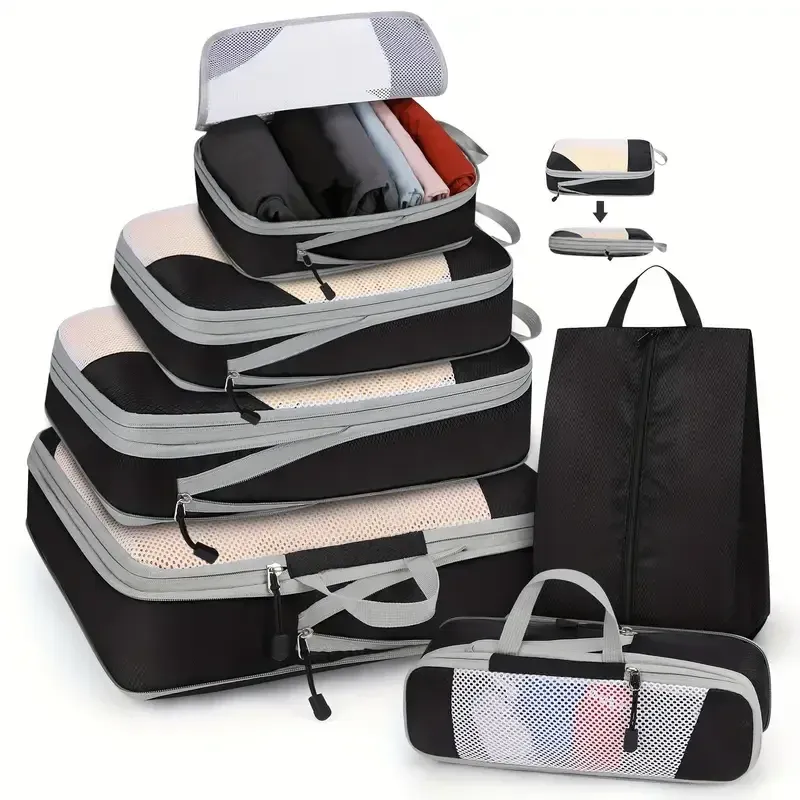 Cubes de rangement compressibles pour voyage, ensemble de 6 pièces avec pochette à chaussures 12