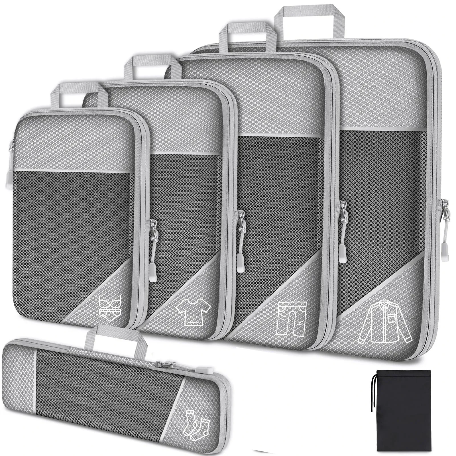 Cubes de rangement compressibles pour voyage, ensemble de 6 pièces avec pochette à chaussures 17