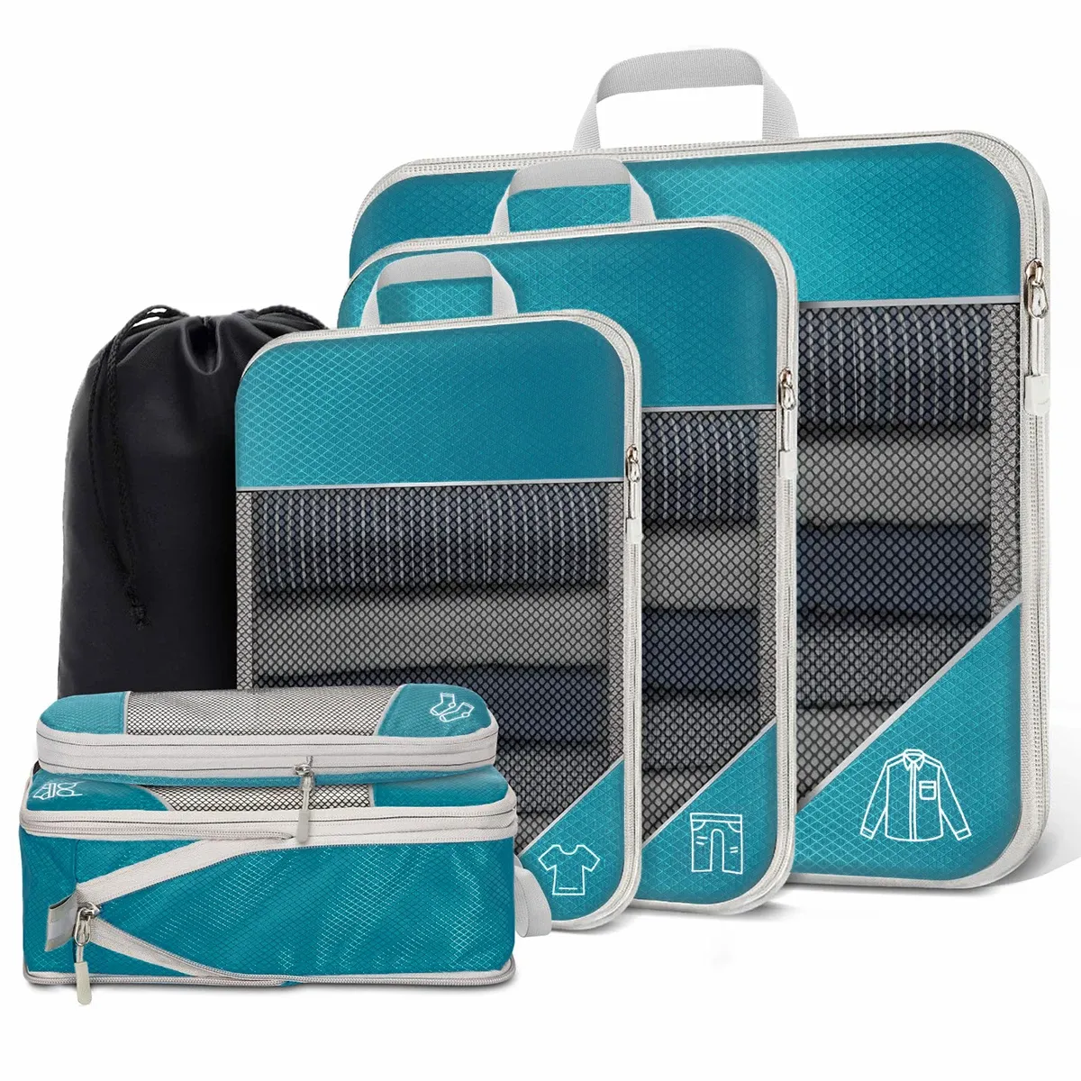 Cubes de rangement compressibles pour voyage, ensemble de 6 pièces avec pochette à chaussures 15