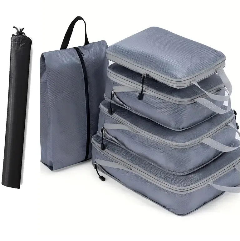 Cubes de rangement compressibles pour voyage, ensemble de 6 pièces avec pochette à chaussures 7