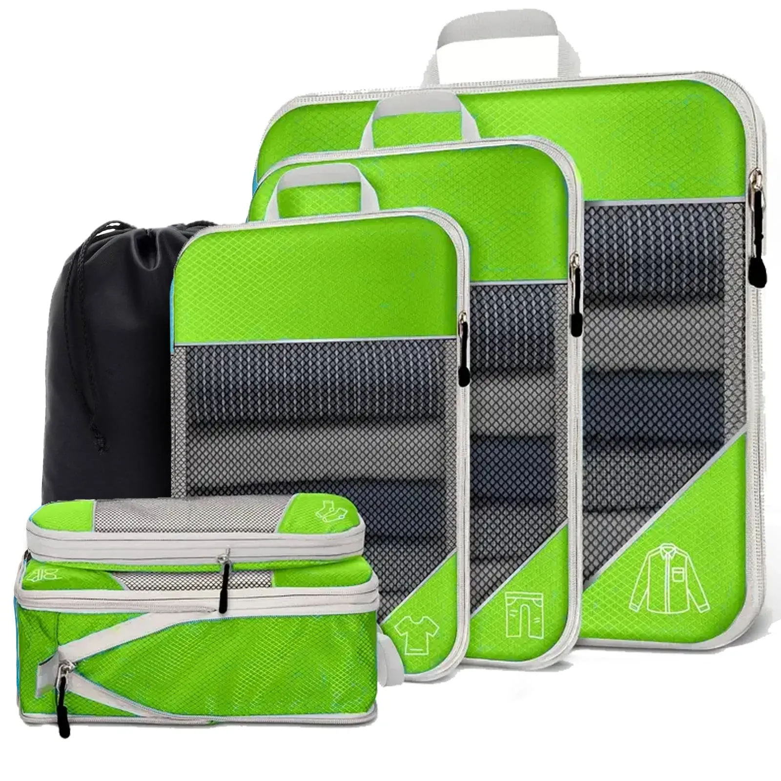Cubes de rangement compressibles pour voyage, ensemble de 6 pièces avec pochette à chaussures 19