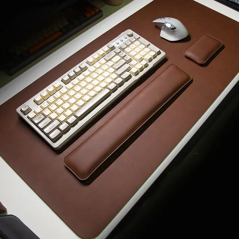 Tapis de bureau en PU imperméable et antidérapant, grand format, ensemble 3 pièces avec tapis de souris, tapis de clavier et repose-poignets