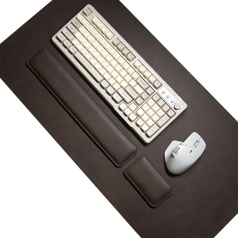 Tapis de bureau en PU imperméable et antidérapant, grand format, ensemble 3 pièces avec tapis de souris, tapis de clavier et repose-poignets 5