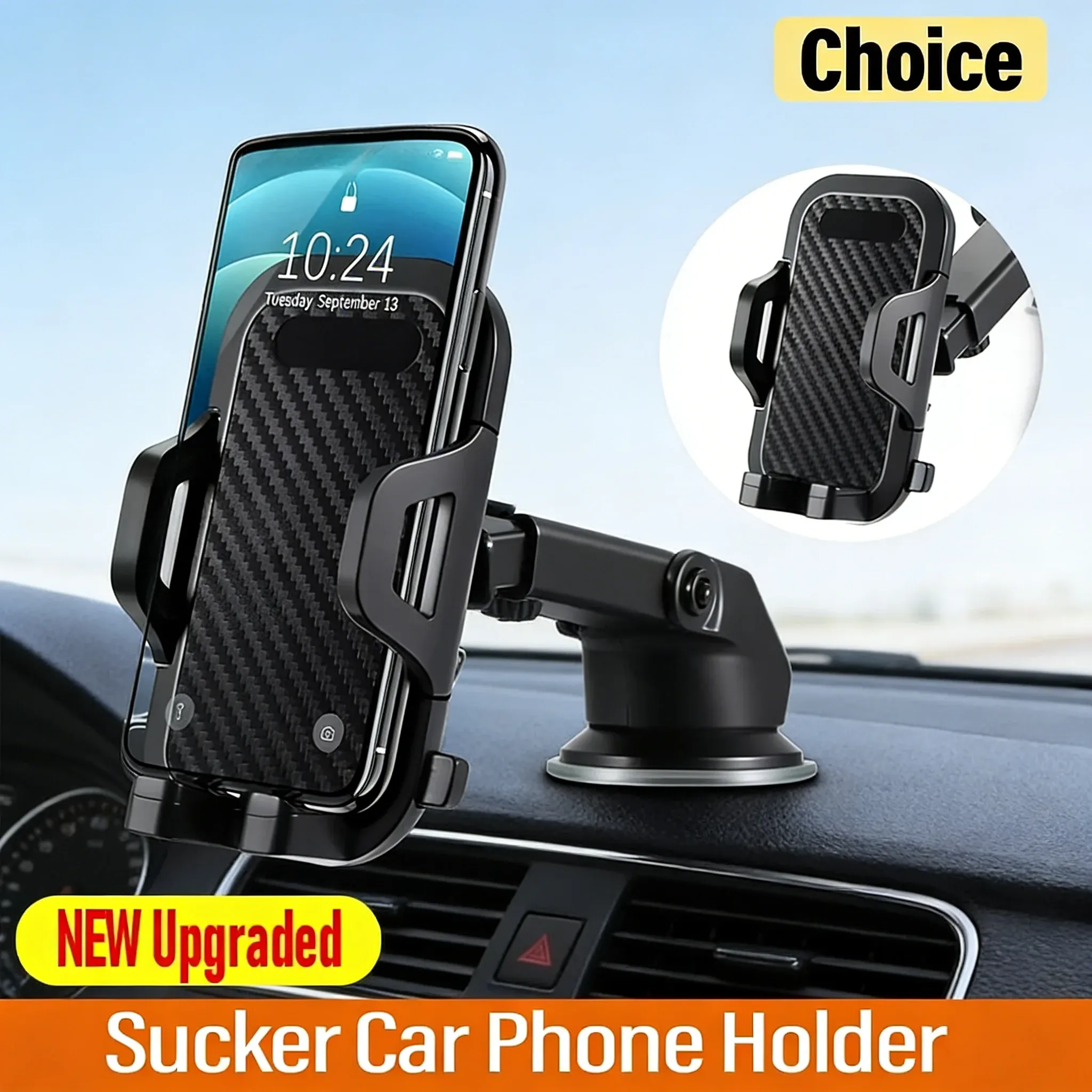 Support de téléphone de voiture rotatif à 360°, stable et universel, à ventouse pour pare-brise et fixation sur grille d'aération