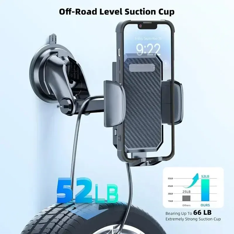 Support de téléphone de voiture rotatif à 360°, stable et universel, à ventouse pour pare-brise et fixation sur grille d'aération 4