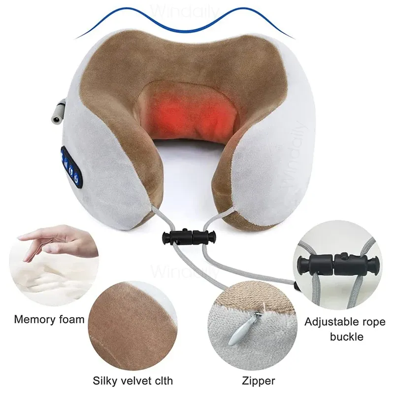 Masseur électrique de cou à vibration 3D et pétrissage Shiatsu, massage du dos, oreiller en U pour les épaules, soulagement des douleurs cervicales, 2025 3