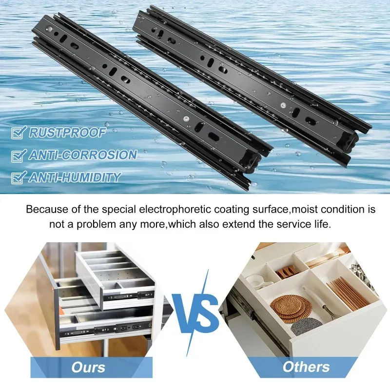 1 paire de coulisses de tiroir à extension complète pour armoire et commode, 8, 10, 12, 14, 16, 18, 20, 22 pouces, capacité de charge de 100 lb, rails à roulement à montage latéral 3