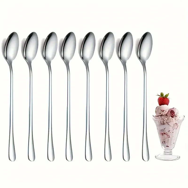 Cuillères à glace à long manche en acier inoxydable, lavables au lave-vaisselle, lot de 6 6