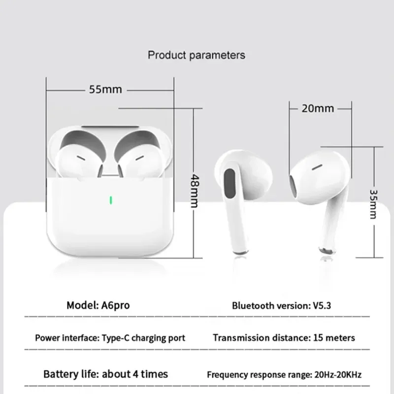 Écouteurs sans fil Bluetooth Air Pro, son Hi-Fi, faible latence, réduction de bruit active (ANC), compatibles iPhone et Android 6