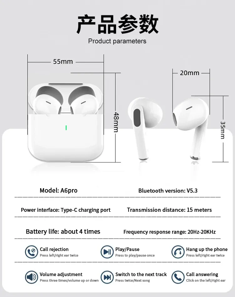 Écouteurs Air Pro, design épuré et élégant