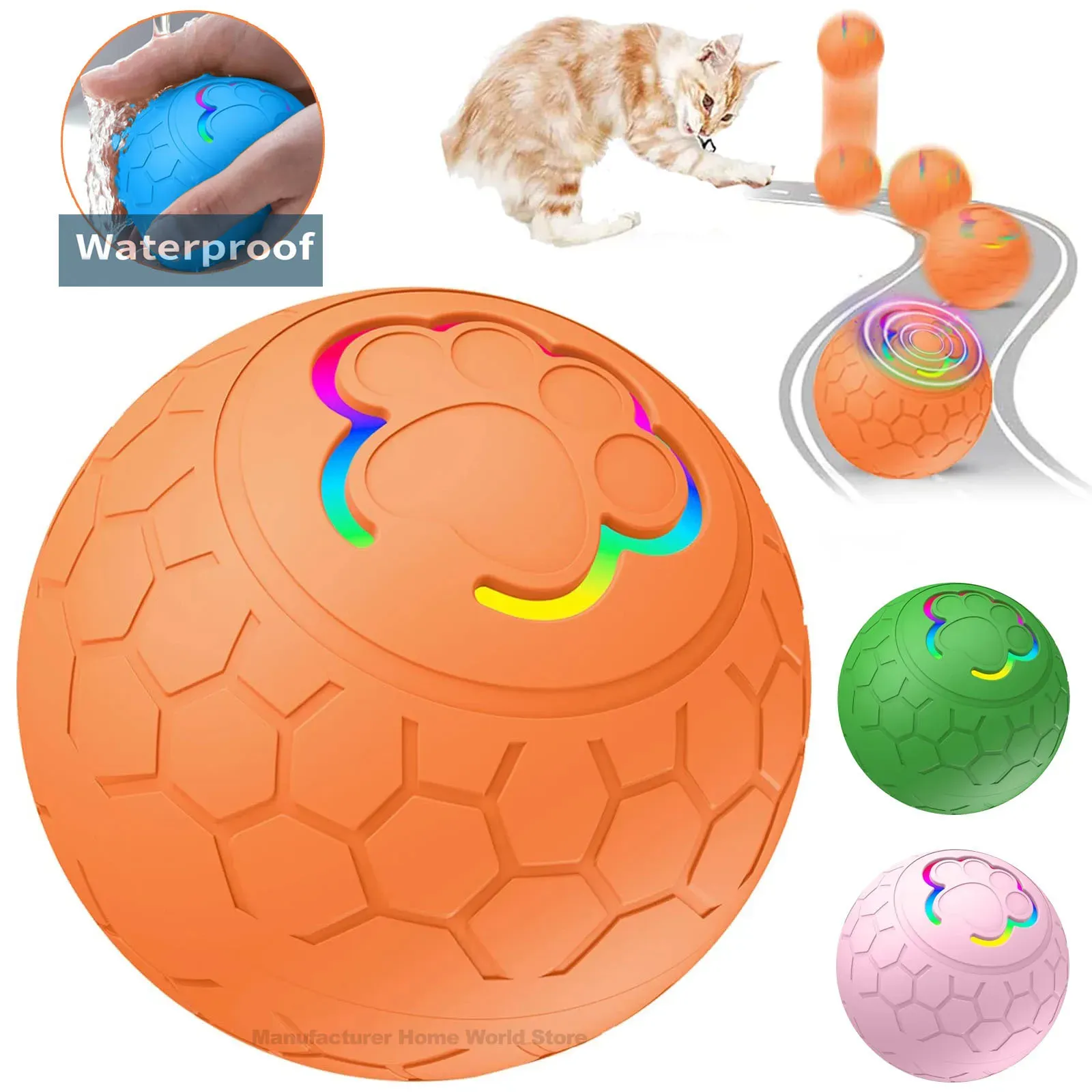 Balle interactive intelligente pour chiens et chats, à roulement et rebond automatiques, éclairage RVB, recharge USB 2