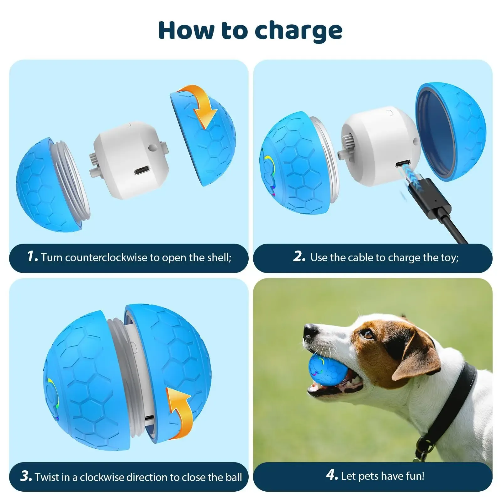 Balle interactive intelligente pour chiens et chats, à roulement et rebond automatiques, éclairage RVB, recharge USB 6