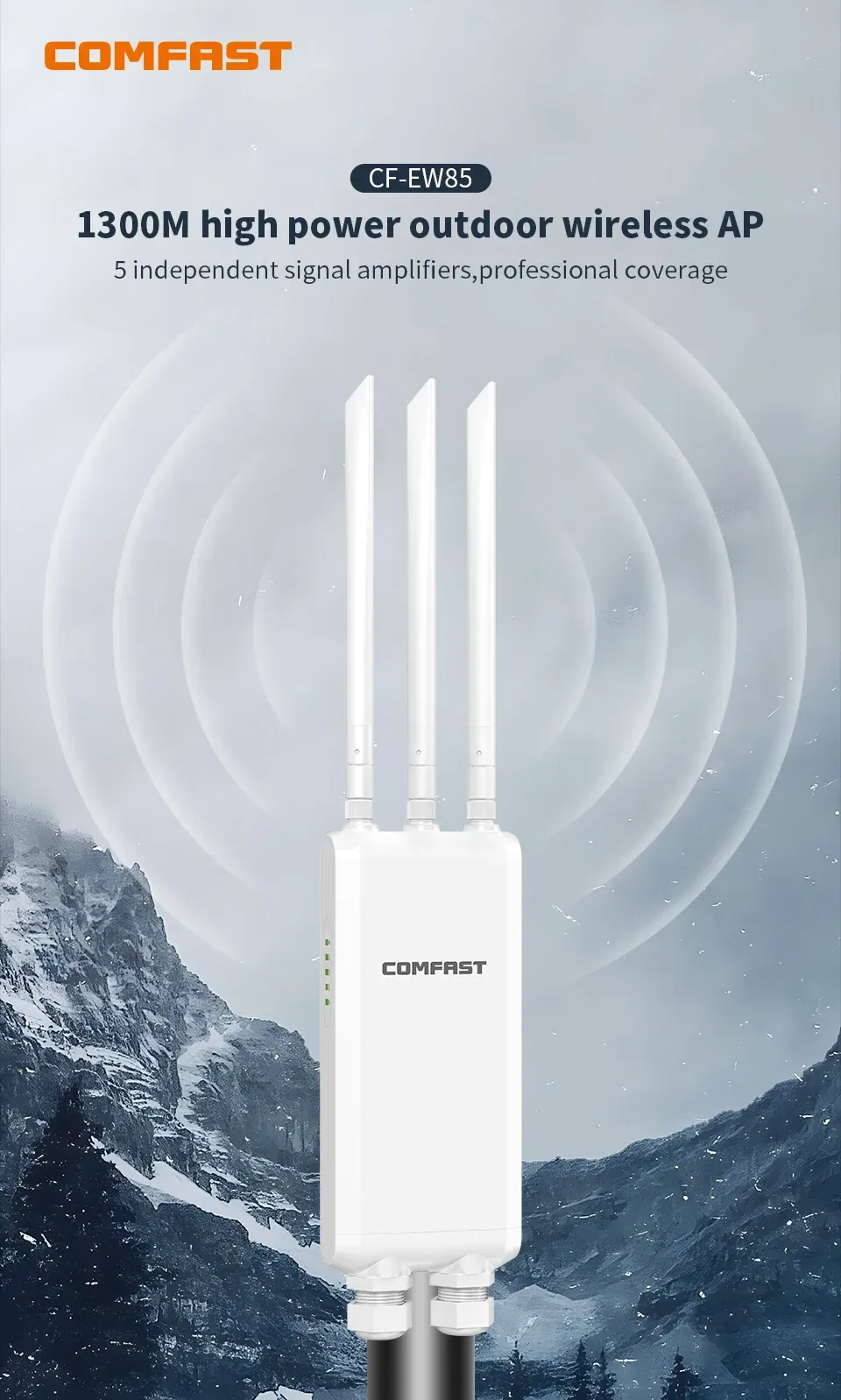 Point d'accès extérieur étanche COMFAST AC1200/AC1300, double bande 2,4 GHz / 5 GHz 2