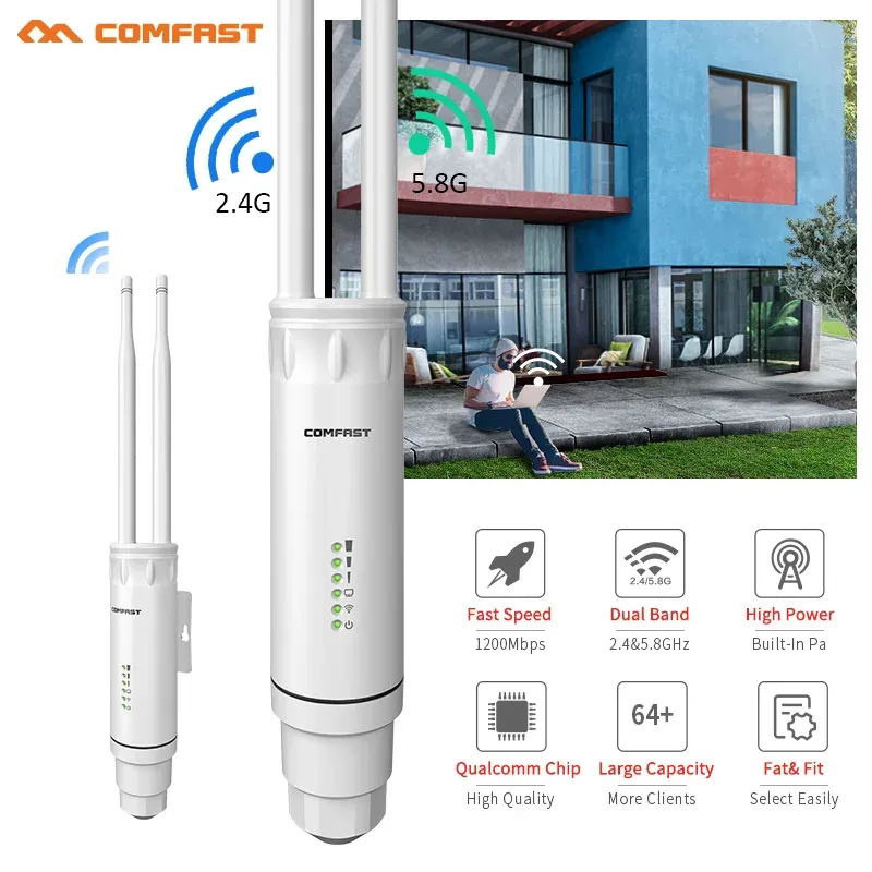 Point d'accès extérieur étanche COMFAST AC1200/AC1300, double bande 2,4 GHz / 5 GHz