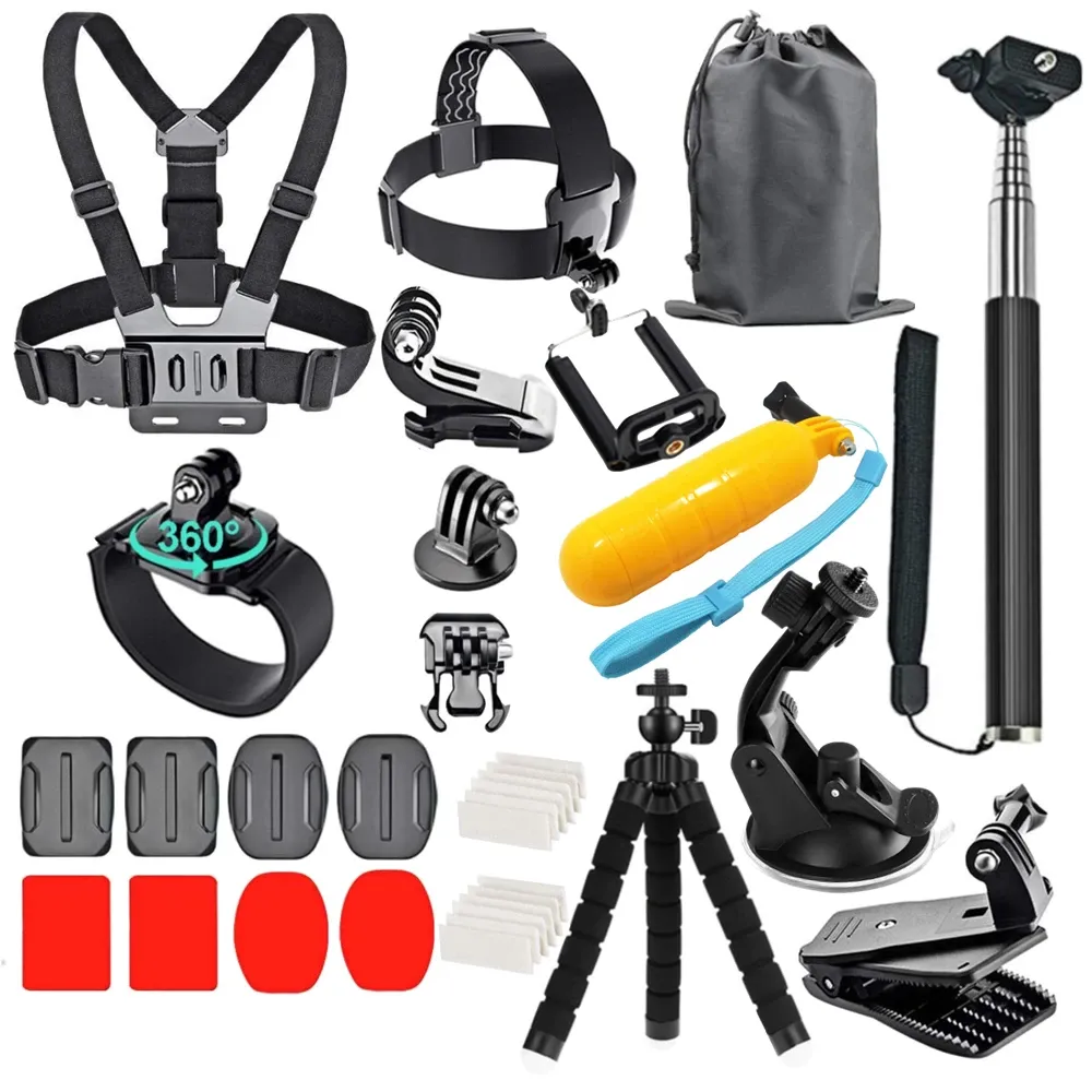Accessoires pour caméra d'action compatibles GoPro Hero 9, 8, 7, 5, 4 et DJI Osmo Action : sac à dos, ventouse, étui 4K, fixation casque 11