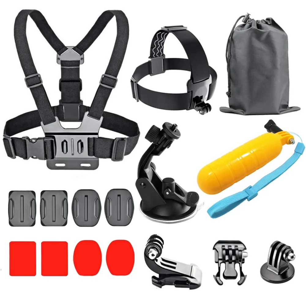 Accessoires pour caméra d'action compatibles GoPro Hero 9, 8, 7, 5, 4 et DJI Osmo Action : sac à dos, ventouse, étui 4K, fixation casque 7