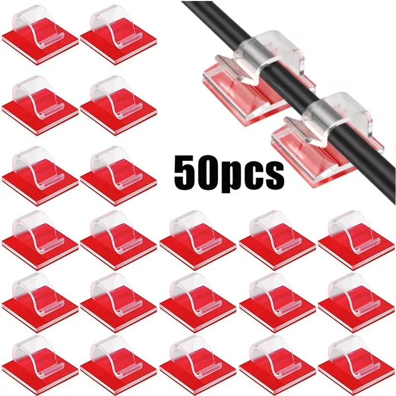 10/20/50 pièces, serre-câbles auto-adhésifs, supports d'enroulement pour câbles, organisateur de câbles, pince pour chargeur, pince pour câble de données, accessoire de rangement pour câbles, accessoire de bureau. - Image 1