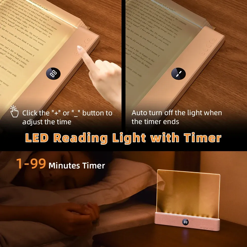 Lampe de lecture LED rechargeable par USB, 3 températures de couleur, 1200 mAh, avec minuterie et protection des yeux 3