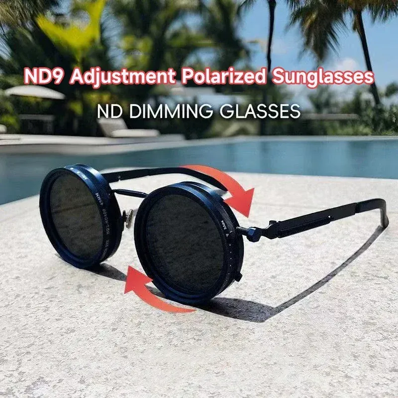 Lunettes de soleil rondes polarisées ND9 à gradation réglable, style rétro punk, mixtes, protection UV400