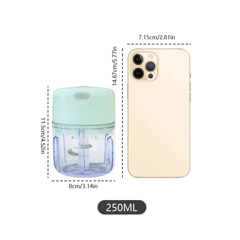 Mini hachoir rechargeable 250 ml pour ail, piment, oignons, viande et noix, durable et robuste 2