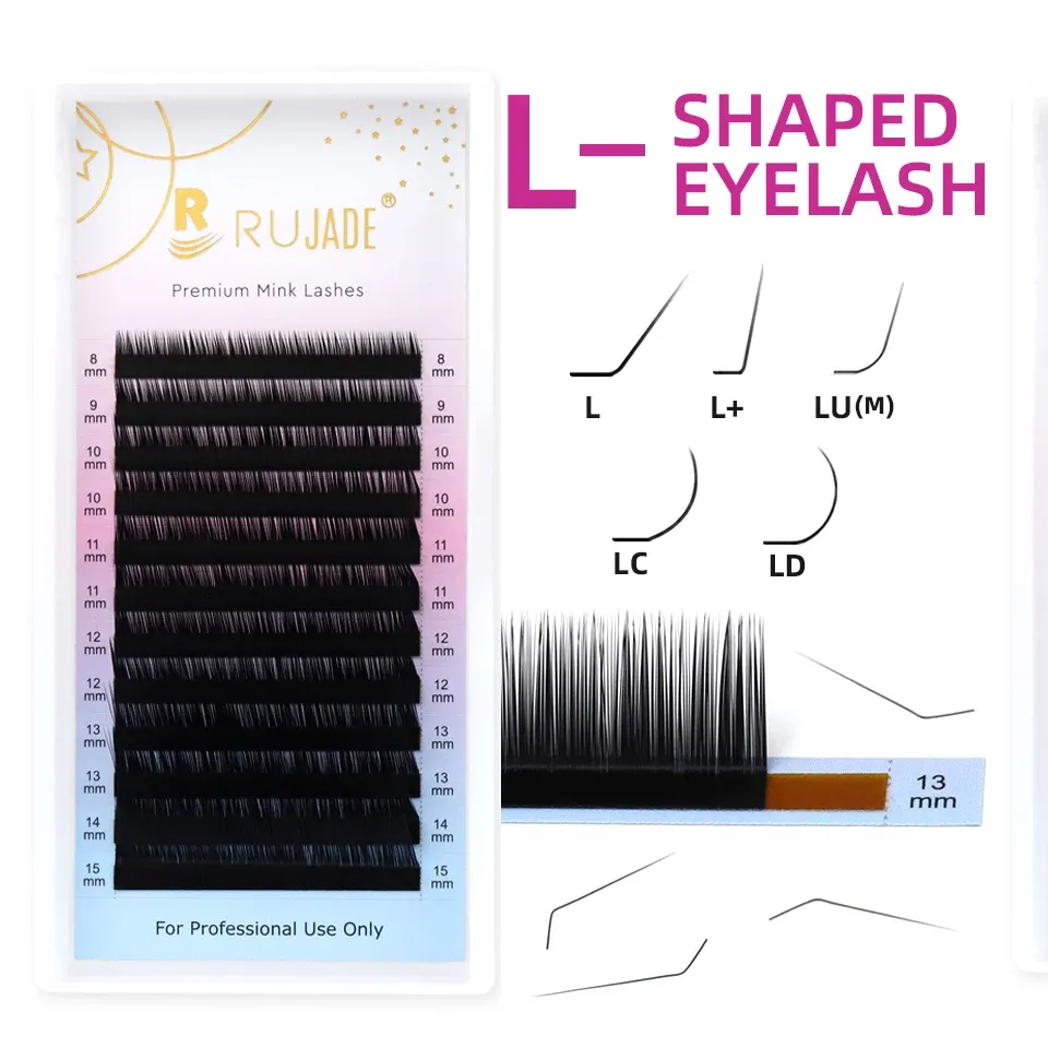 Lashrujade Extensions de cils individuelles L, L+, LC, LD, LU(M) à courbure naturelle et douce, faux vison russe, volume, maquillage, L/M, fournitures pour cils - Image 1