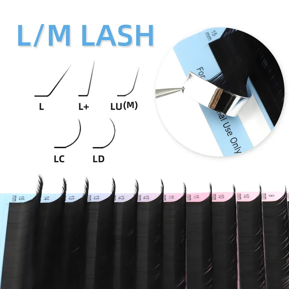 Lashrujade Extensions de cils individuelles L, L+, LC, LD, LU(M) à courbure naturelle et douce, faux vison russe, volume, maquillage, L/M, fournitures pour cils 3