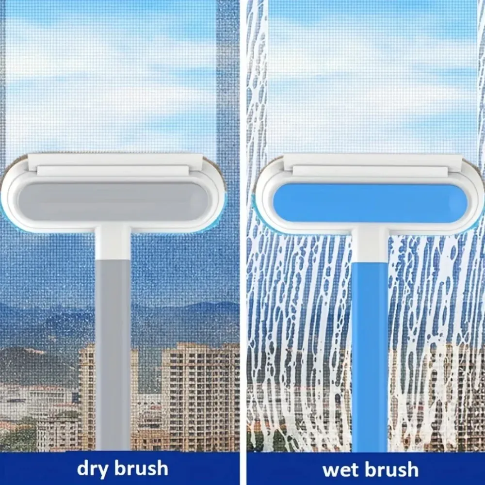 Brosse de nettoyage de vitres 4 en 1 détachable, avec brosse en maille et raclette, usage sec et humide, pour l'entretien quotidien des fenêtres 5