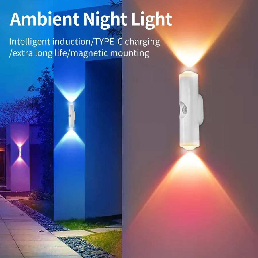 Veilleuse LED sans fil à détecteur de mouvement, 7 couleurs, rechargeable et magnétique, pour salle de bain, chambre et salon 4