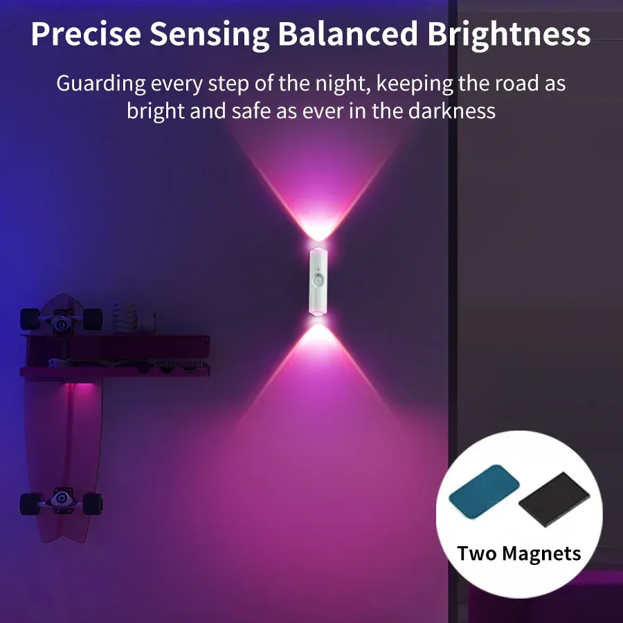 Veilleuse LED sans fil à détecteur de mouvement, 7 couleurs, rechargeable et magnétique, pour salle de bain, chambre et salon 5