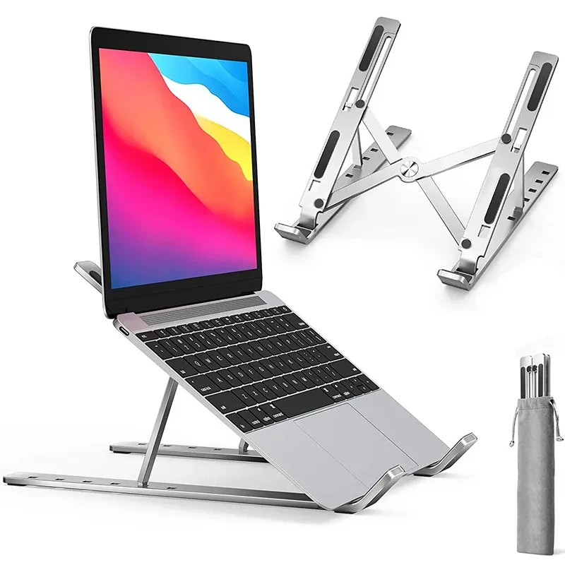 Support réglable et pliable en alliage d'aluminium pour ordinateur portable, avec fonction de refroidissement et surface antidérapante 2