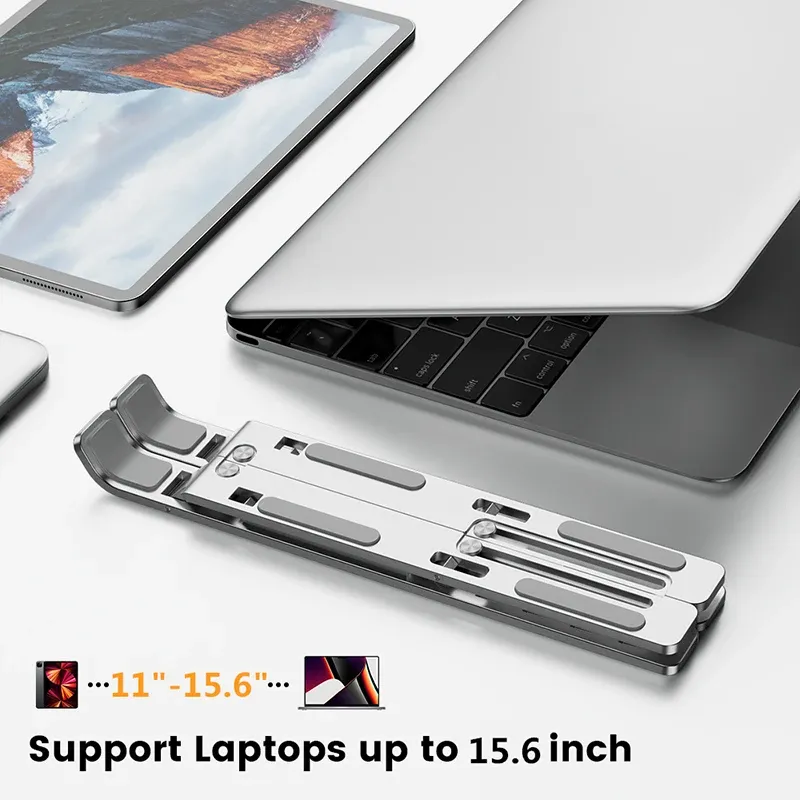 Support réglable et pliable en alliage d'aluminium pour ordinateur portable, avec fonction de refroidissement et surface antidérapante 3
