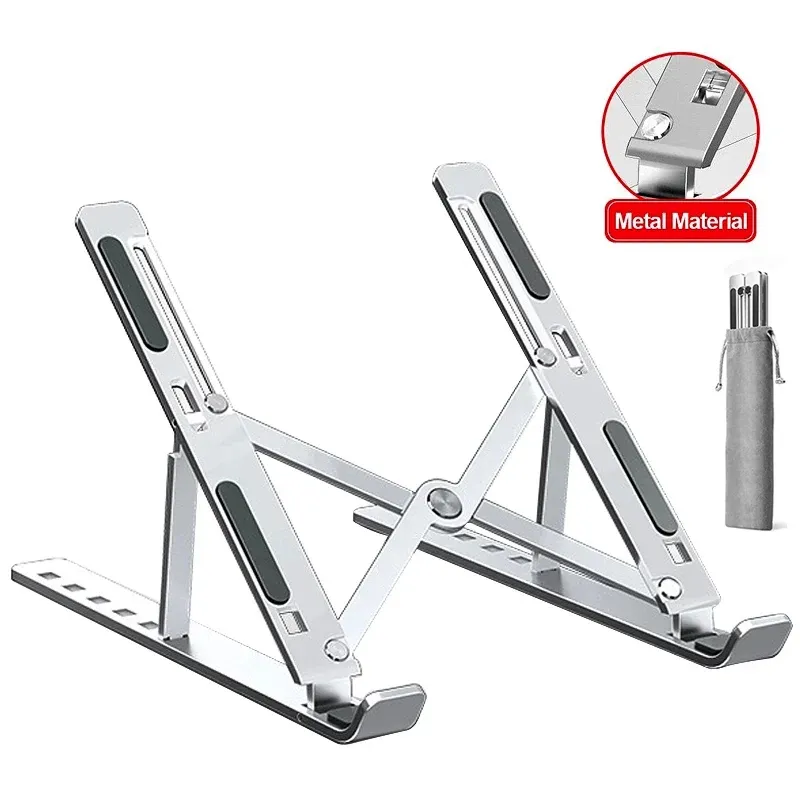 Support réglable et pliable en alliage d'aluminium pour ordinateur portable, avec fonction de refroidissement et surface antidérapante 7