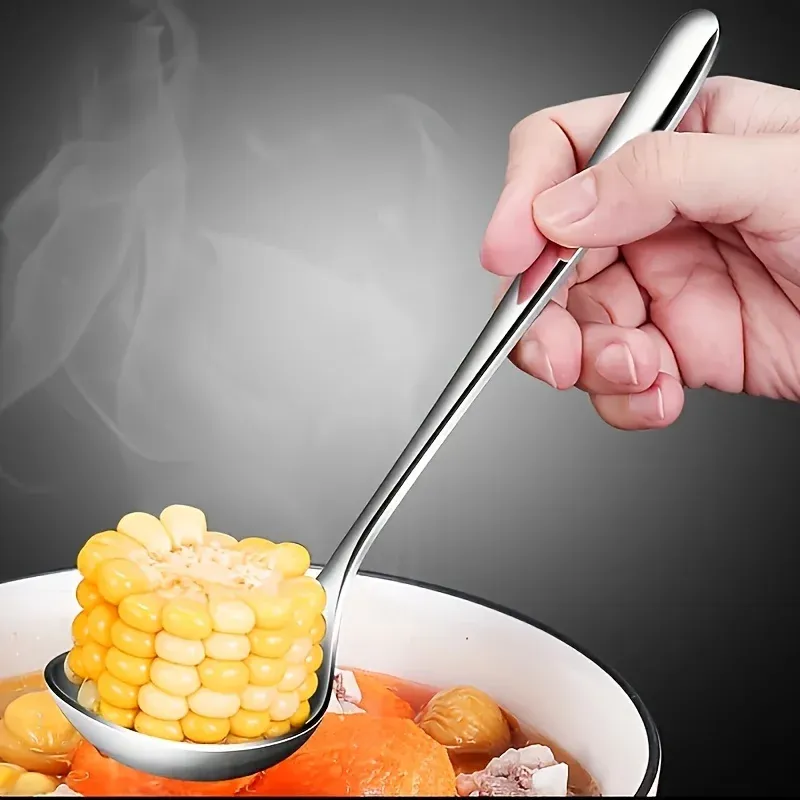 Cuillères de service en acier inoxydable robustes, lot de 2, résistantes à la rouille, à long manche, idéales pour la soupe et le ragoût 4