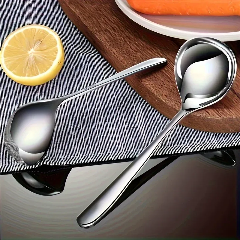 Cuillères de service en acier inoxydable robustes, lot de 2, résistantes à la rouille, à long manche, idéales pour la soupe et le ragoût 7