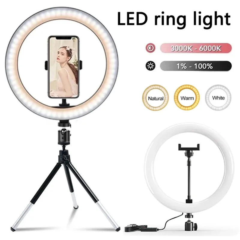 Anneau lumineux LED 12 pouces avec trépied pour photo et vidéo, lampe de remplissage USB compatible smartphone