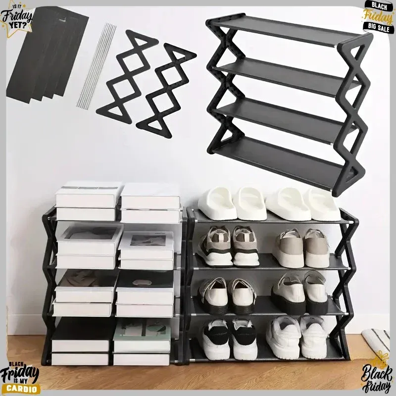Étagère à chaussures 4 niveaux en métal autoportante, design fin en X pour entrée, placard et couloir 2