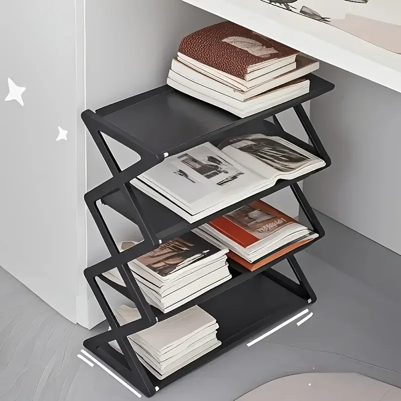 Étagère à chaussures 4 niveaux en métal autoportante, design fin en X pour entrée, placard et couloir 4