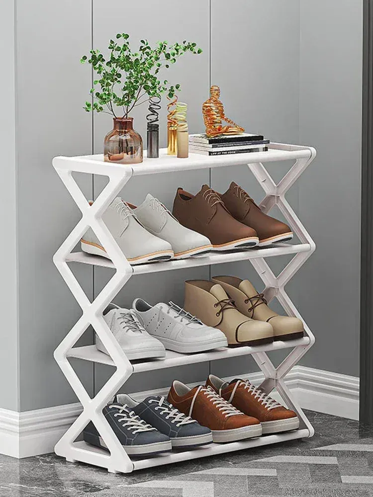 Vue détaillée de la structure en X de l'étagère à chaussures