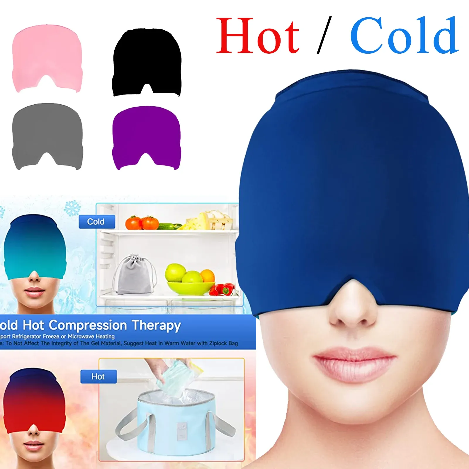 Bonnet en gel réfrigérant pour migraine : thérapie chaud et froid avec masque pour les yeux et massage de pression - Image 1